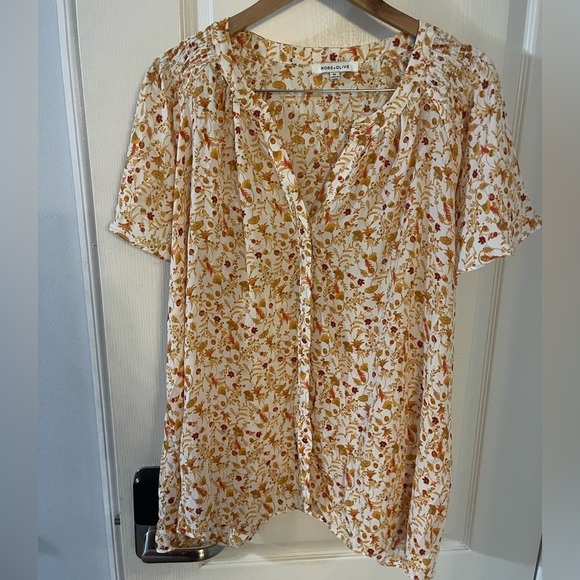 Rose & Olive Tops - Rose & Olive Floral Blouse - Cream and Orange‎